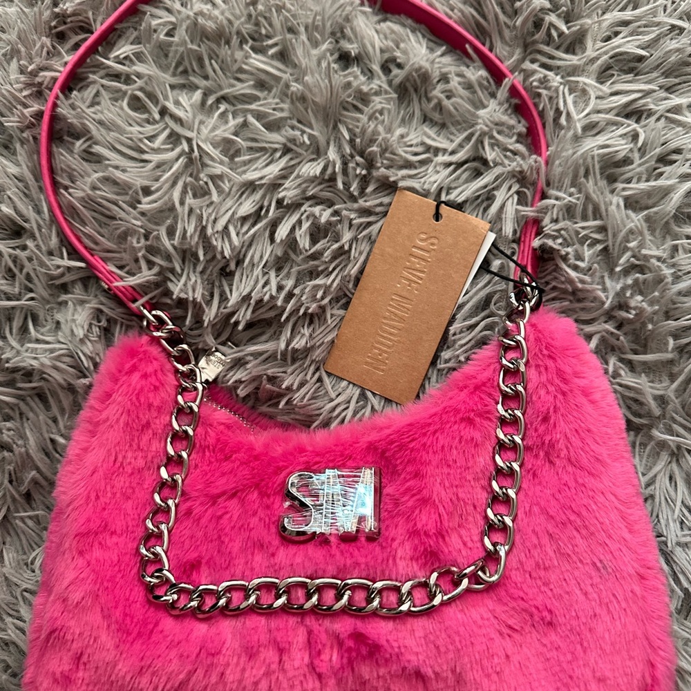 Steve Madden Pink Faux-Fur Chain Shoulder Bag NWT